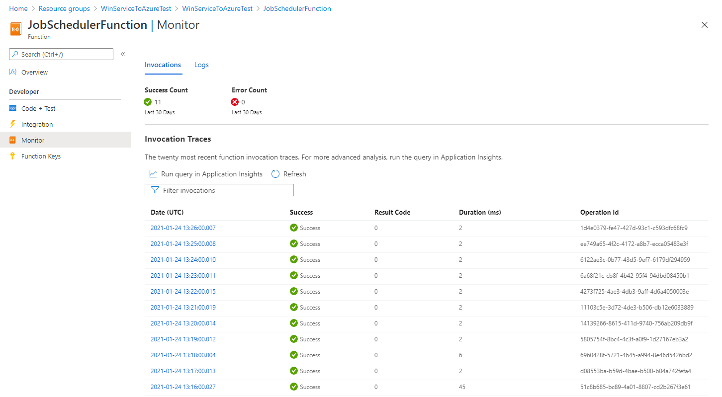 Azure Portal - Function Monitor